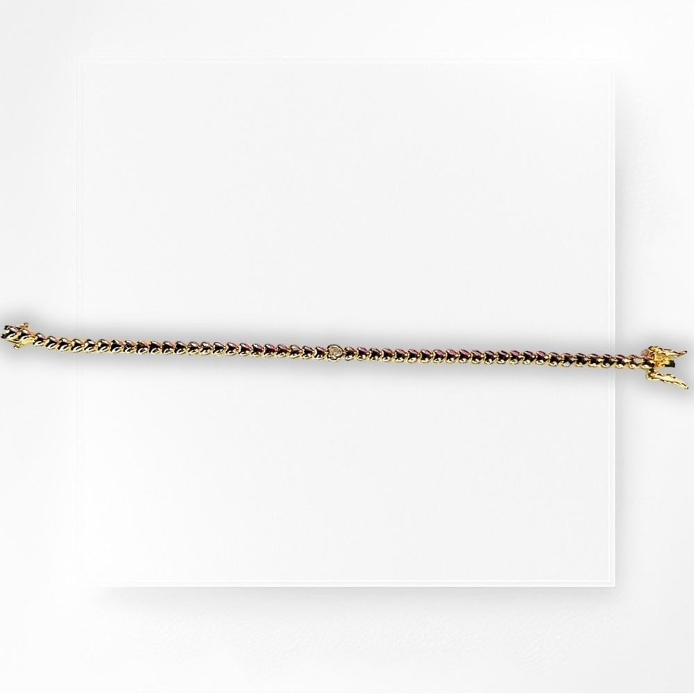 NEW Gold-Plated Heart Shaped Tennis Bracelet w/ Single CZ Heart - 19cm Long - Picture 2 of 16
